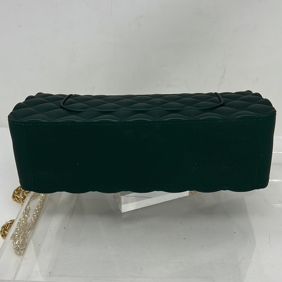 Emerald Green Rubber Embossed Quilted Chain Shoulder Crossbody Flap Bag - Picture 6 of 11